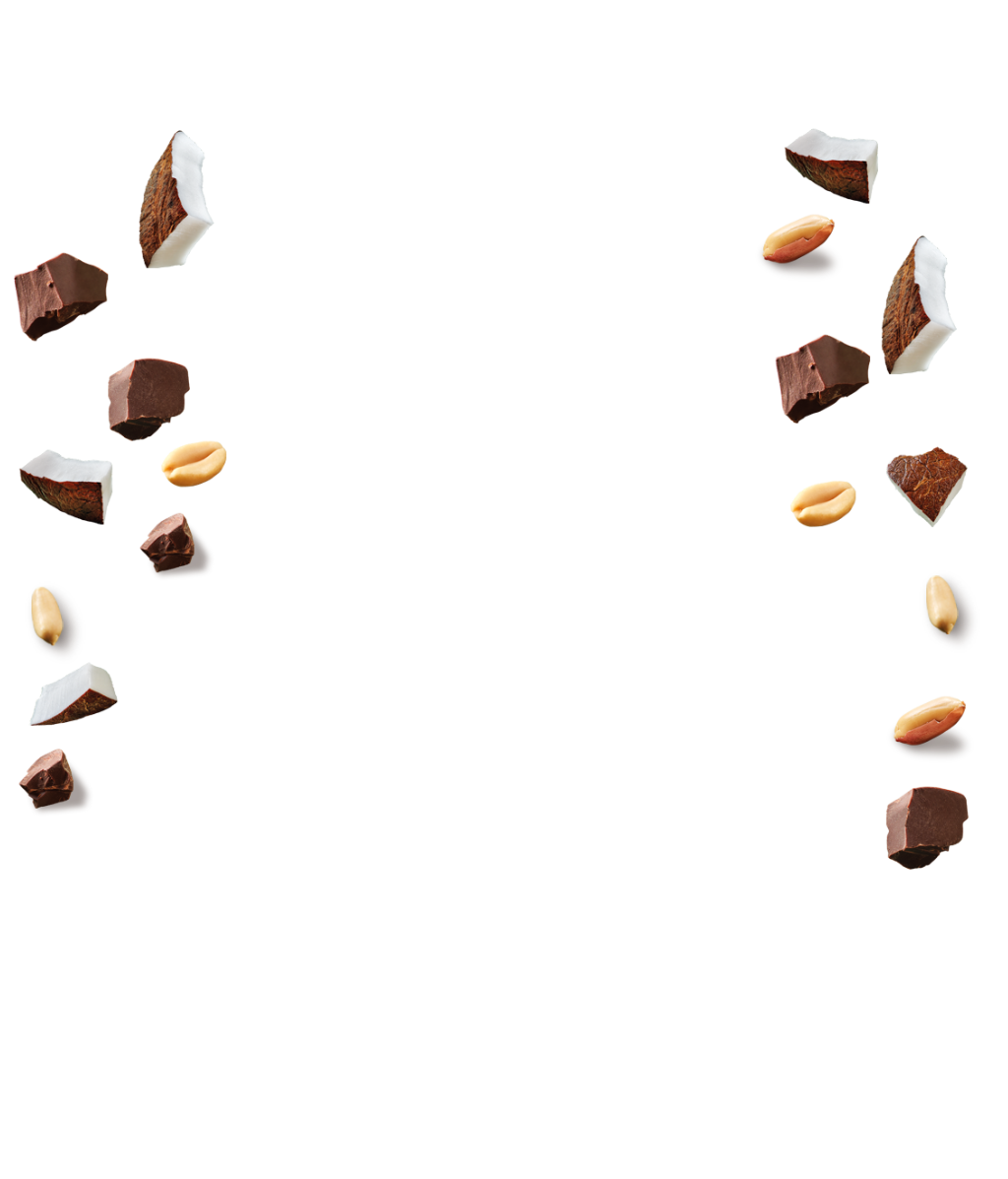 sfondo con Cocco, arachidi e cioccolato fondente